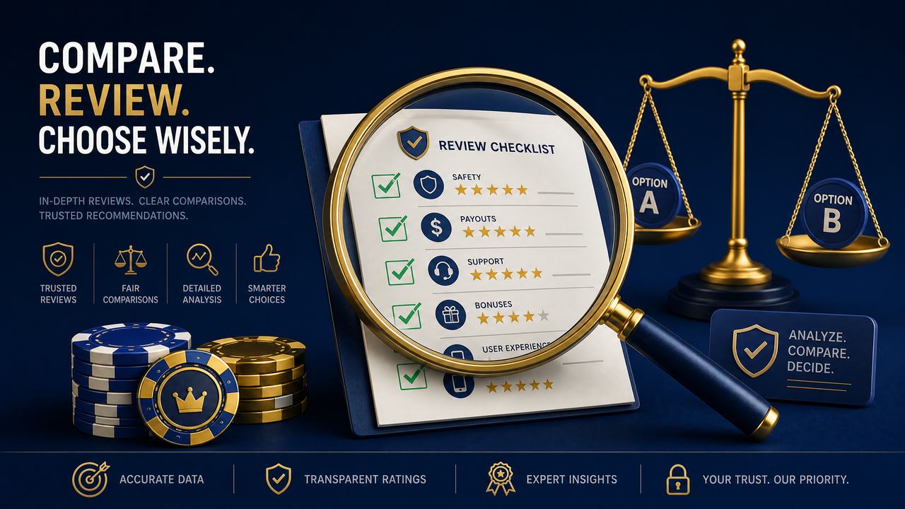 Kaca pembesar di atas checklist ulasan dengan timbangan